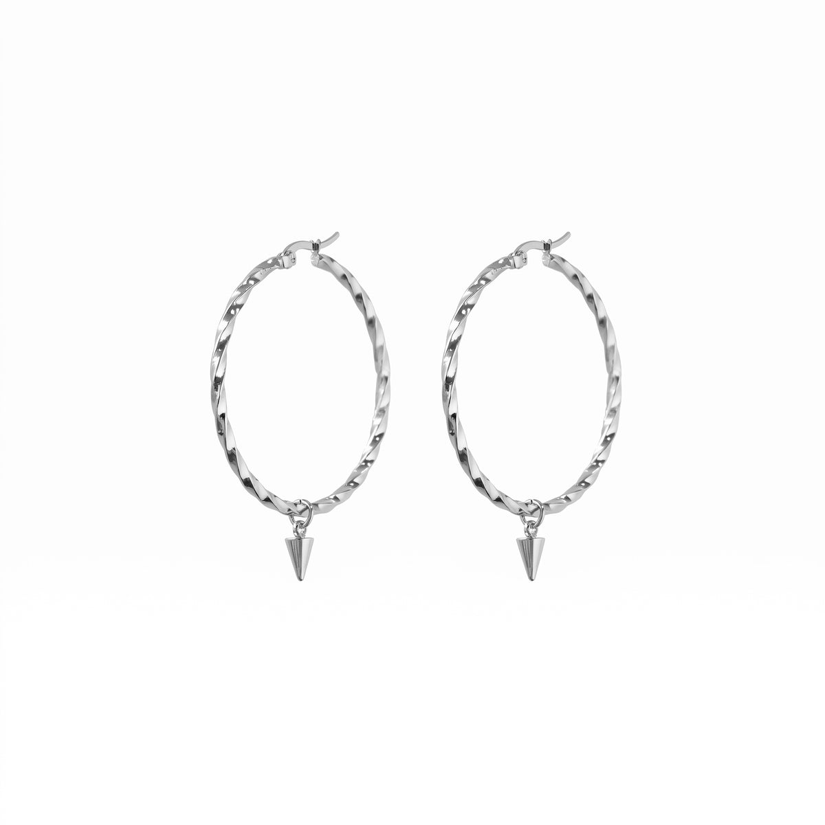 Large Twisted Spike Hoops Silver