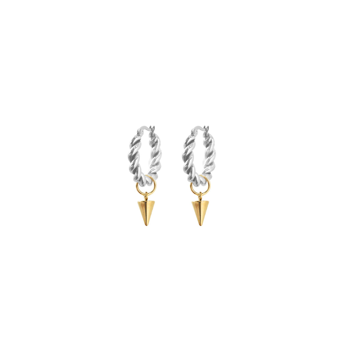 Two Tone Twisted Rope Spike Hoops Silver + Gold