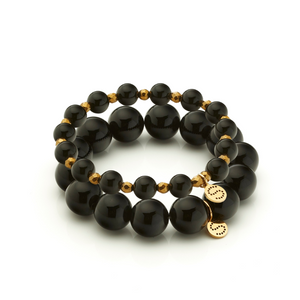 Silk & Steel Jewellery Luna Bracelet Set Black Onyx + Gold