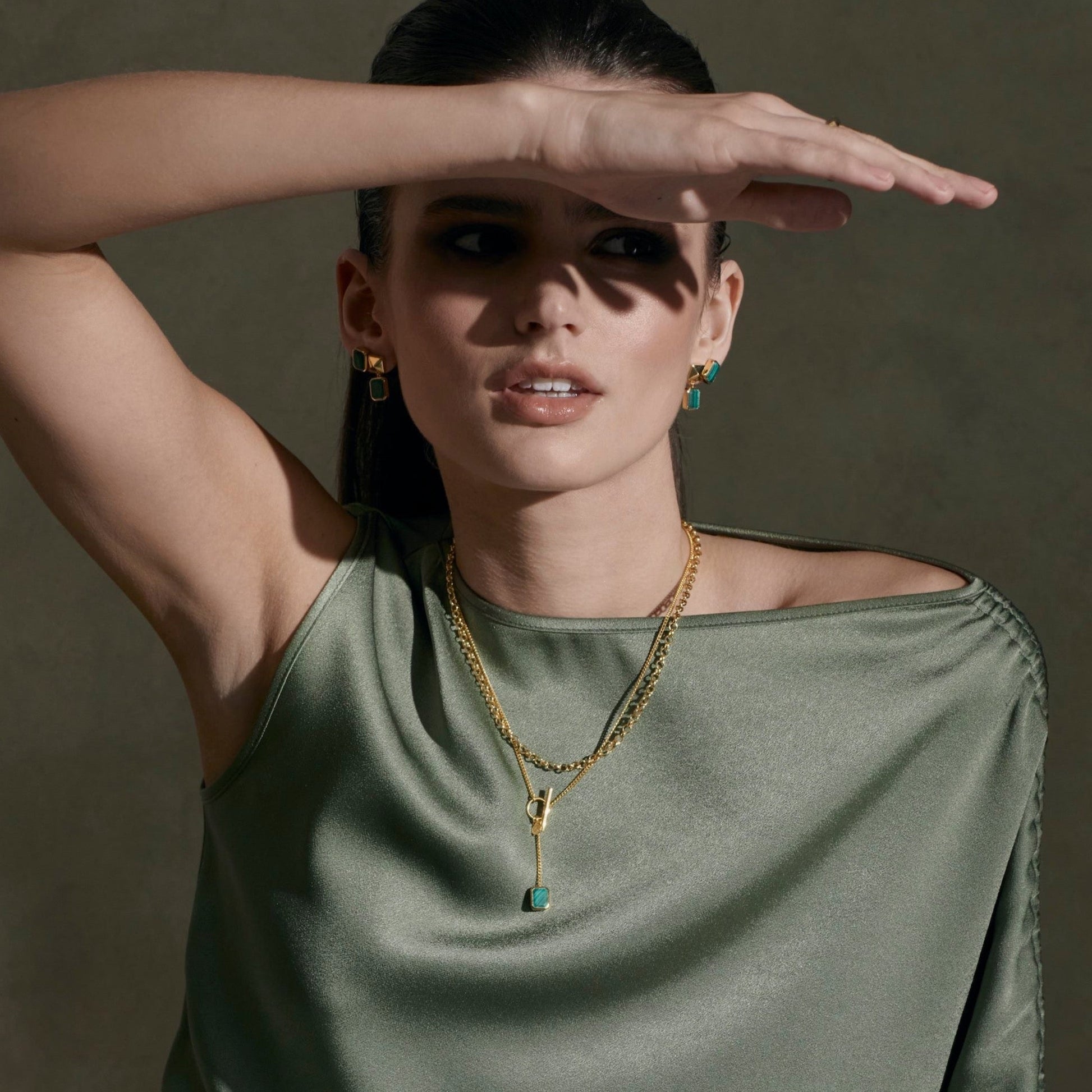 Silk & Steel Jewellery Athena Drop Earrings Green Malachite + Silver