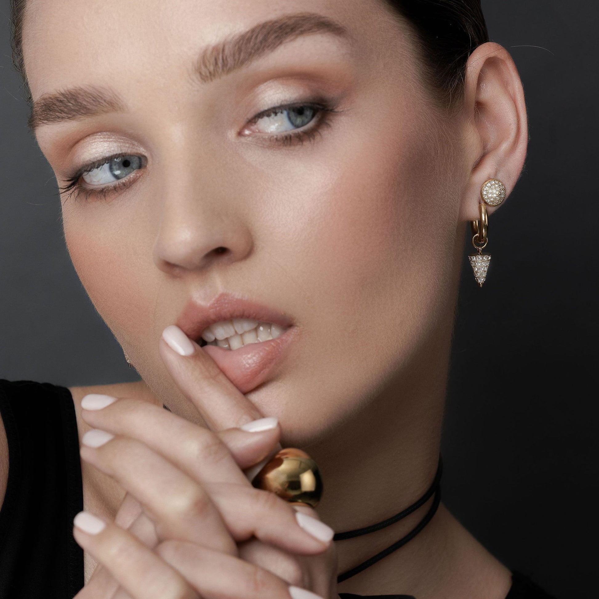 Voltage Hoop Earrings in 14k gold-plated stainless steel with Cubic Zirconias | Silk & Steel Jewellery
