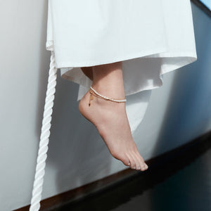 Silk & Steel Jewellery Layered Anklet Set Pearl + Gold