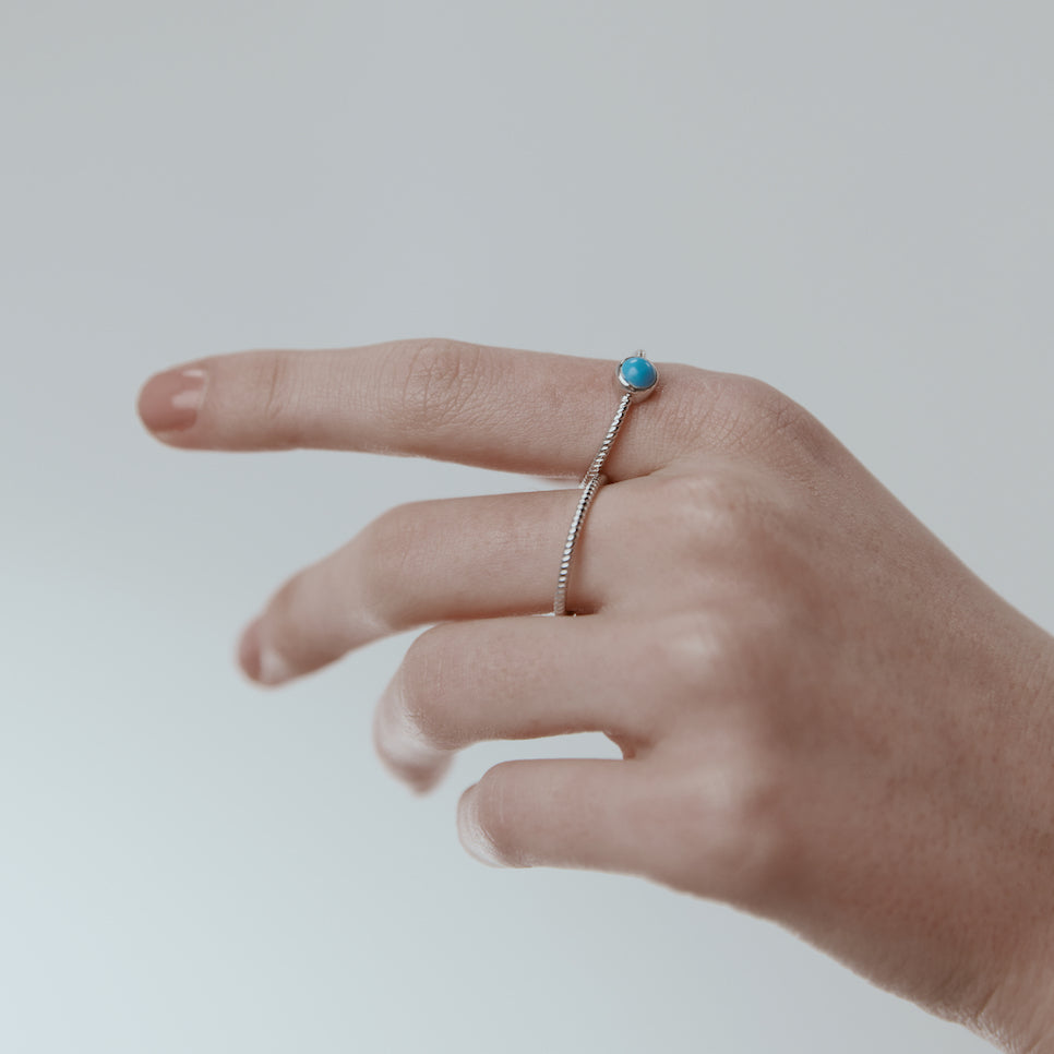 Silk & Steel Superfine mini Turquoise Necklace and Rope Ring in rhodium-plated sterling silver Jewellery Set 