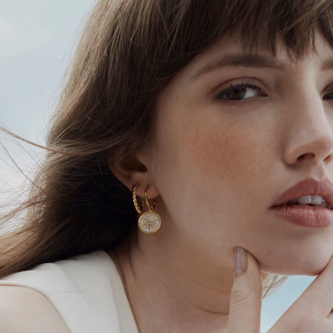 Guiding Star Hoops White Enamel + Gold