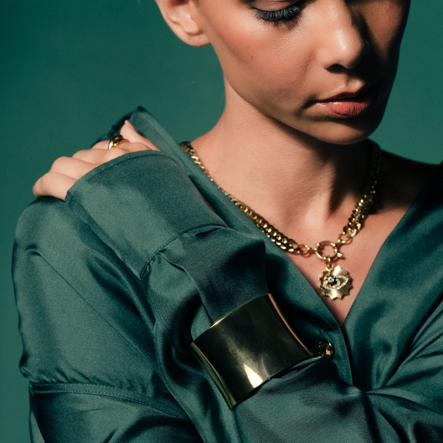 Silk & Steel Titan cuff in 14k gold-plated stainless steel.