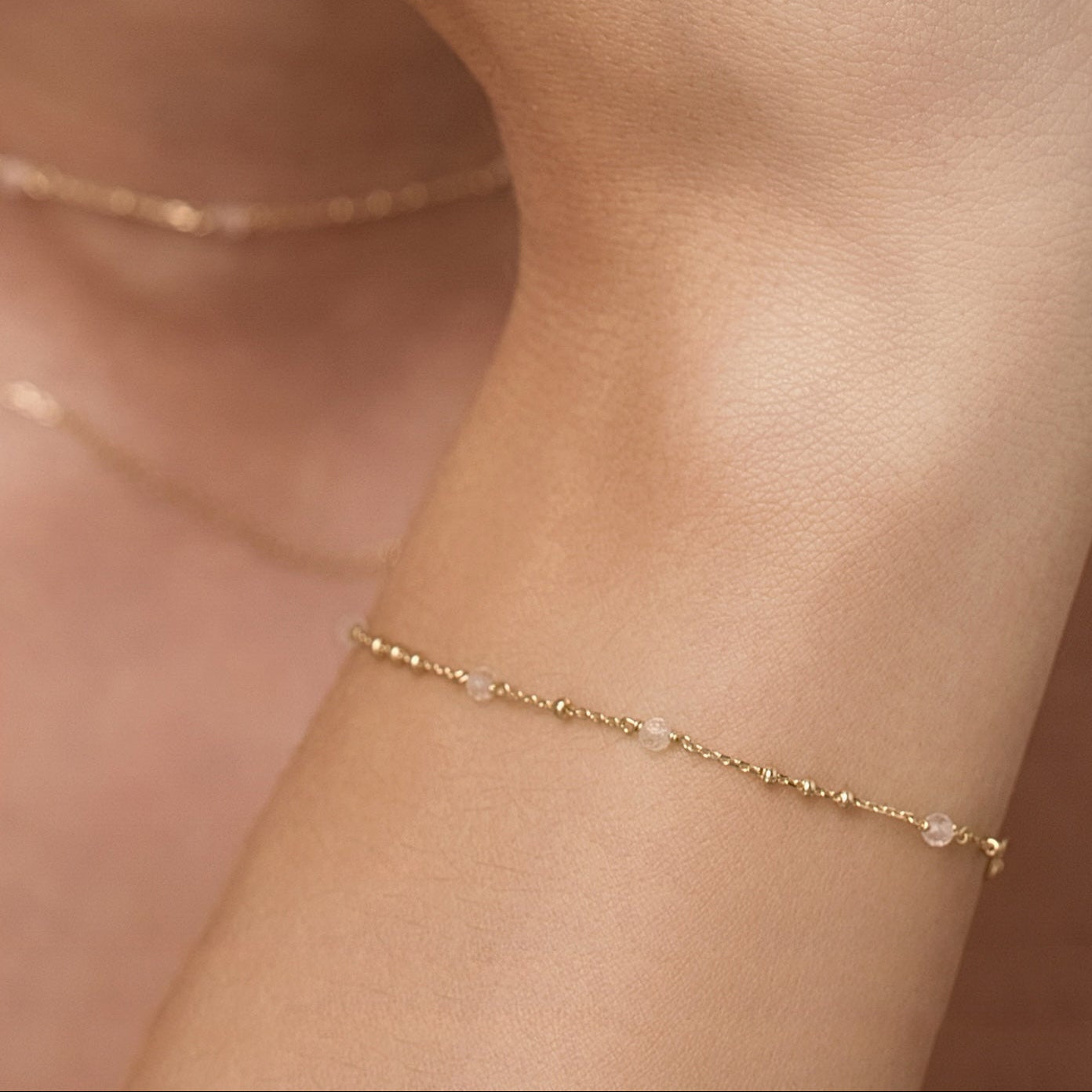 Silk & Steel Dotty Bracelet with natural crystal quartz in 14k gold-plated sterling silver