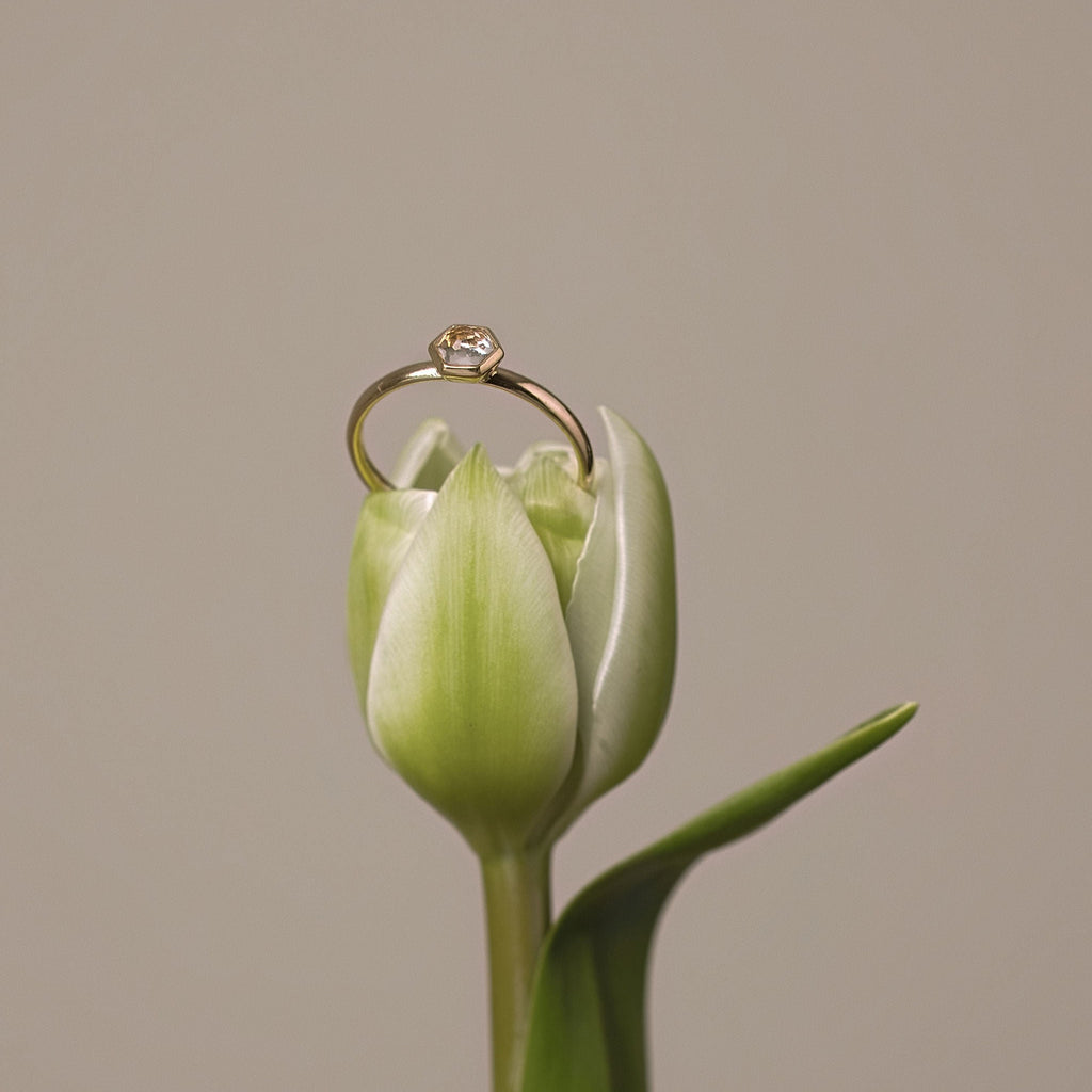 Silk & Steel Mini Harmony ring with natural crystal quartz in 14k gold-plated sterling silver