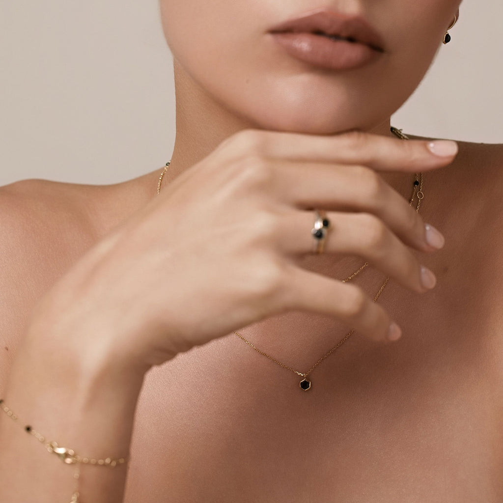 Mini Harmony Necklace Black Spinel + Silver
