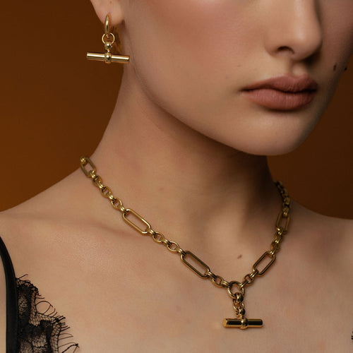 Silk & Steel Atlas Hoops and Necklaces in 14k gold-plated sterling silver.  