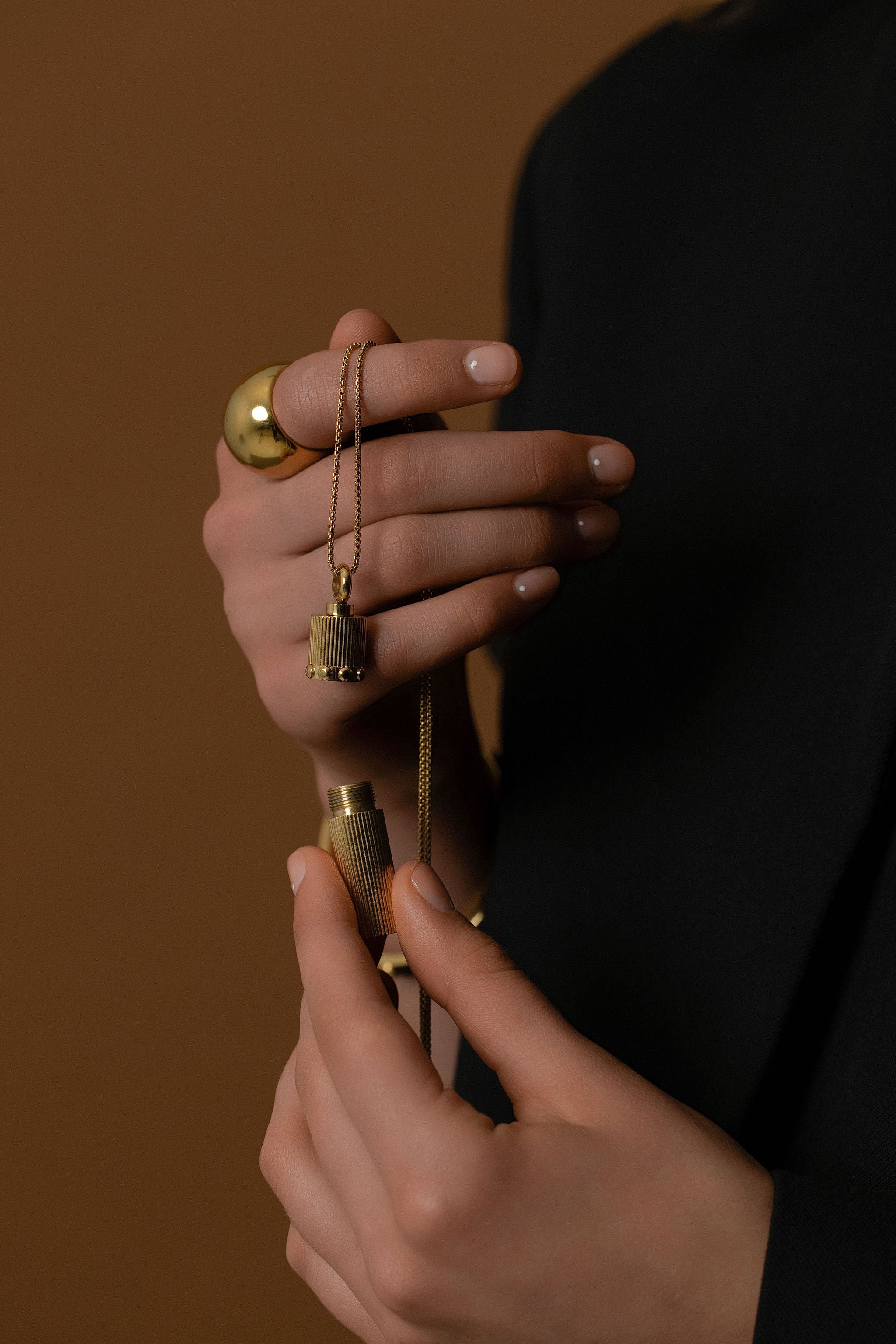 Silk & Steel Odyssée Statement Capsule Necklace in 14k gold-plated stainless steel.