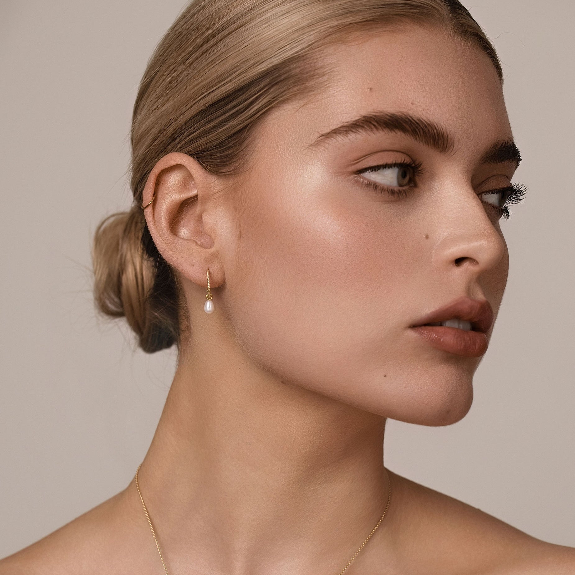 Silk & Steel Storyteller Pearls of Wisdom Hoop Earrings in 14k gold-plated sterling silver with freshwater pearls.