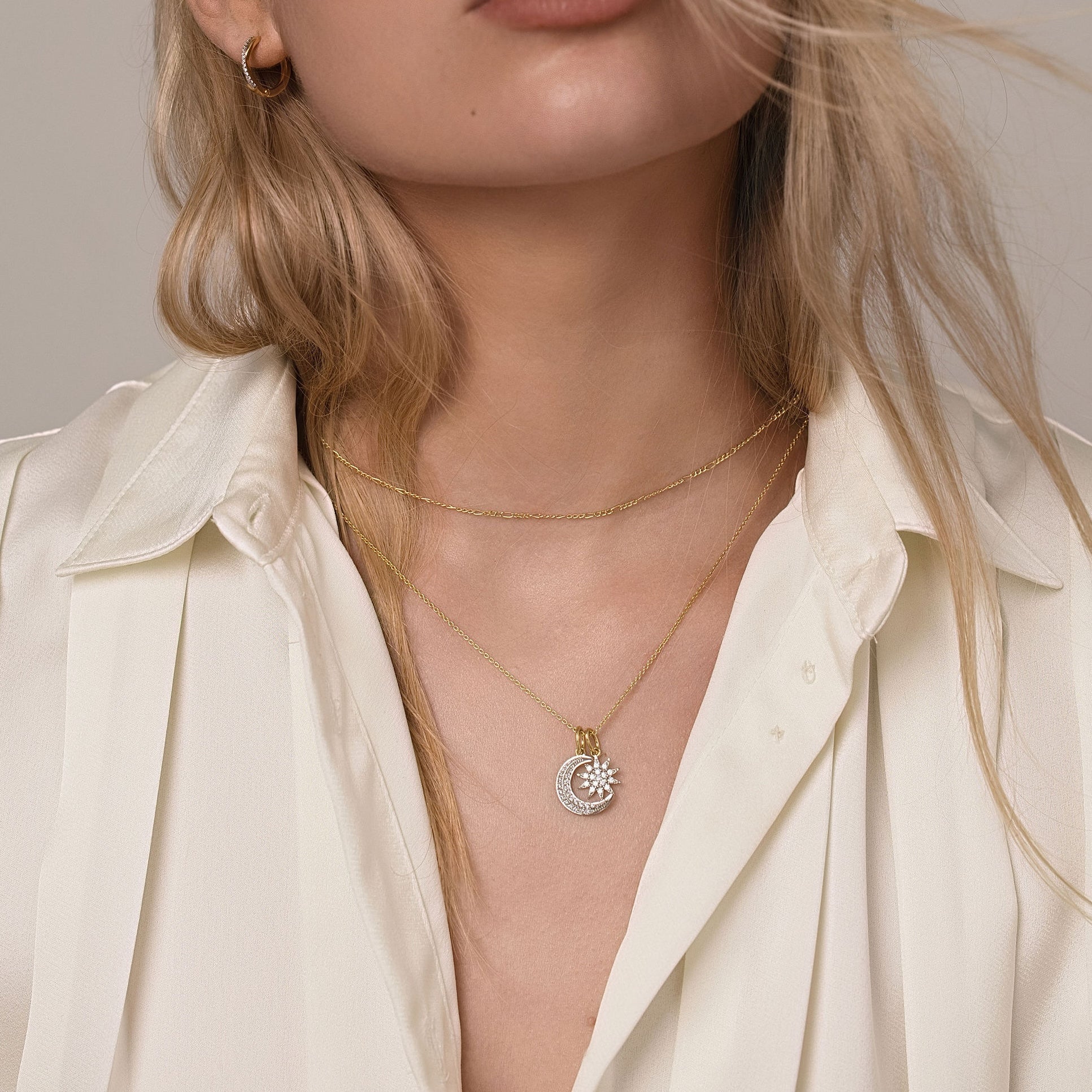 Silk & Steel New Beginnings and Guiding Star necklace in 14k gold-plated sterling silver.