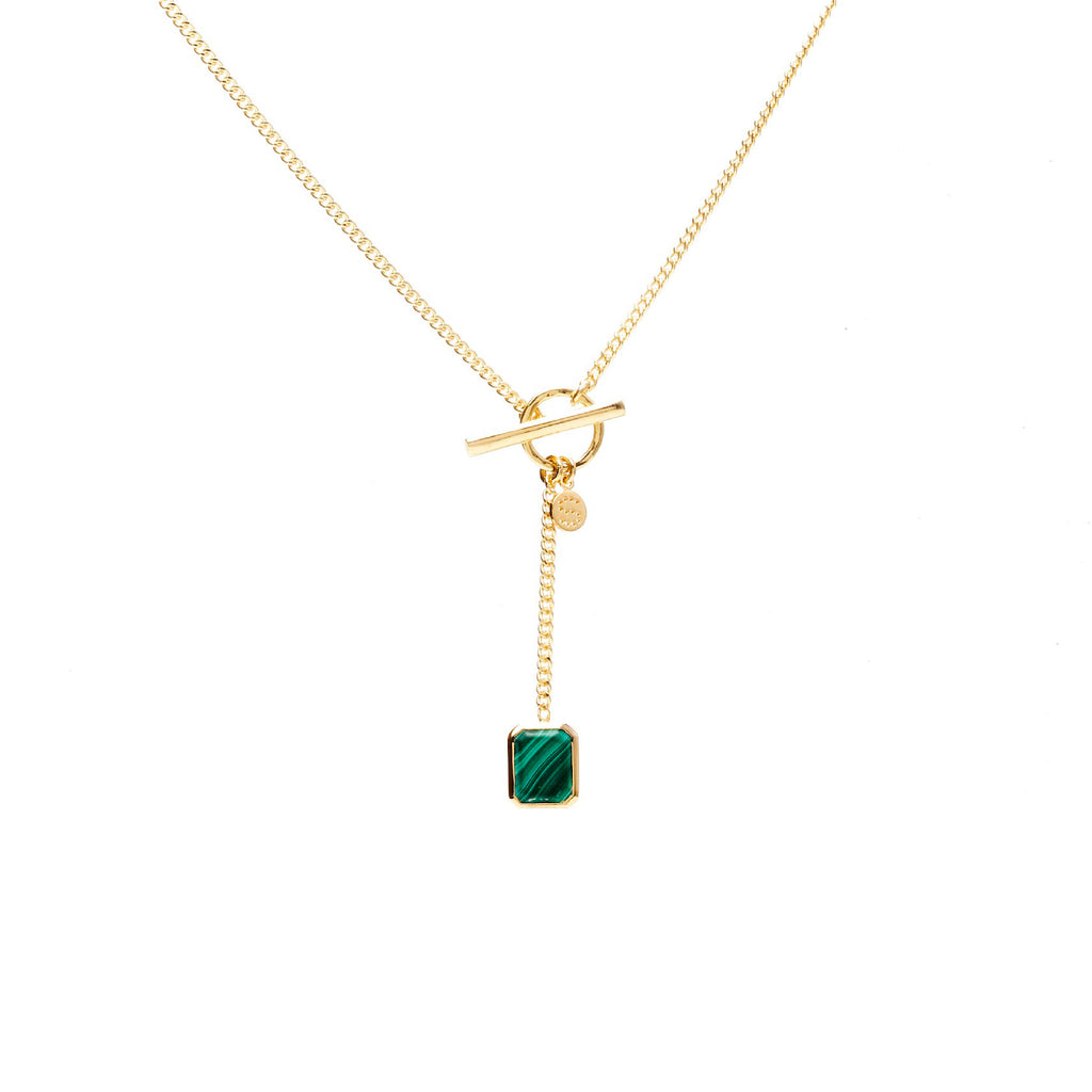 Silk & Steel Jewellery Athena Necklace Green Malachite + Gold