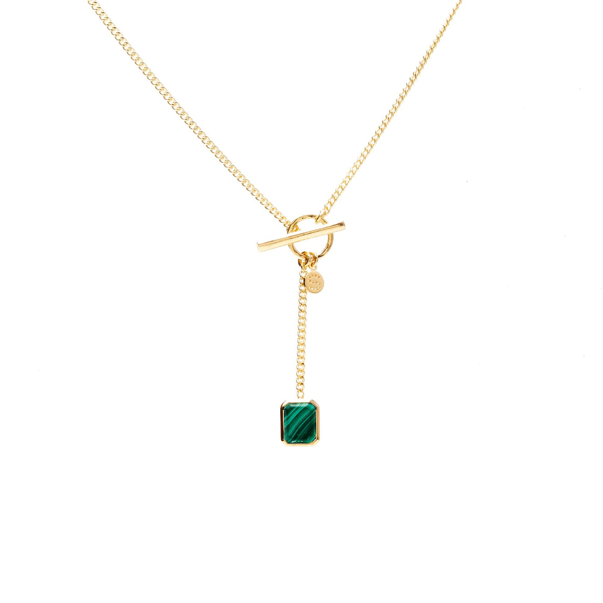 Silk & Steel Jewellery Athena Necklace Green Malachite + Gold