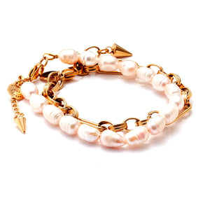 Silk & Steel Jewellery Blanc Bracelet Pearl + Gold with Luxe chain bracelet