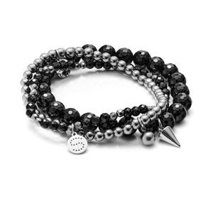 Silk & Steel Jewellery Charme Bracelet Trio Black Onyx + Silver