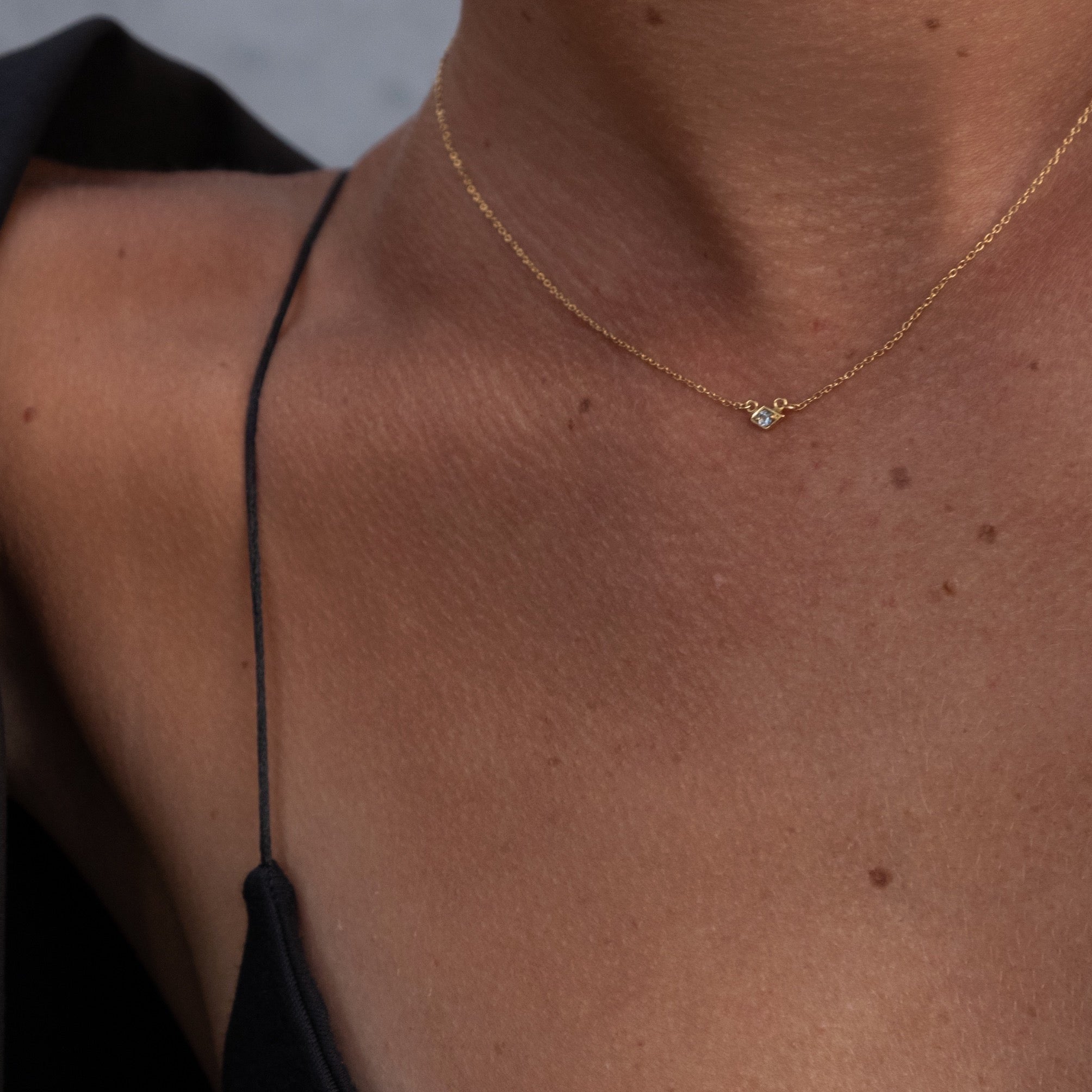 Silk & Steel Jewellery Superfine Keepsake Necklace Blue Topaz + Gold