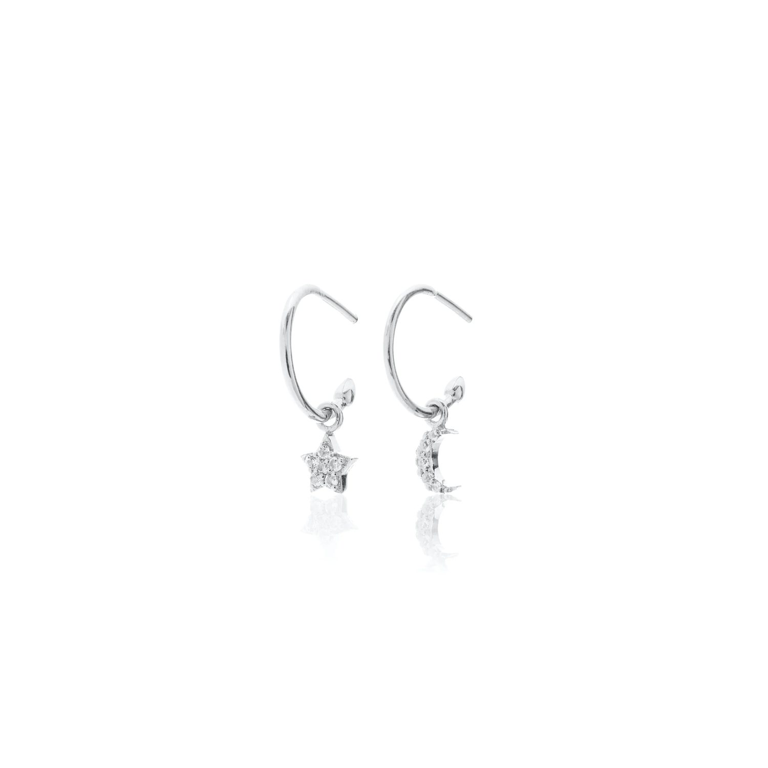 Silk & Steel Superfine Celestial Star and Moon Hoop Earrings Silver