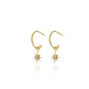 Silk & Steel Jewellery Superfine Talisman Petite Star Hoops White Topaz + Gold