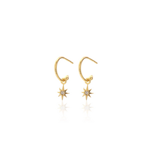 Silk & Steel Jewellery Superfine Talisman Petite Star Hoops White Topaz + Gold
