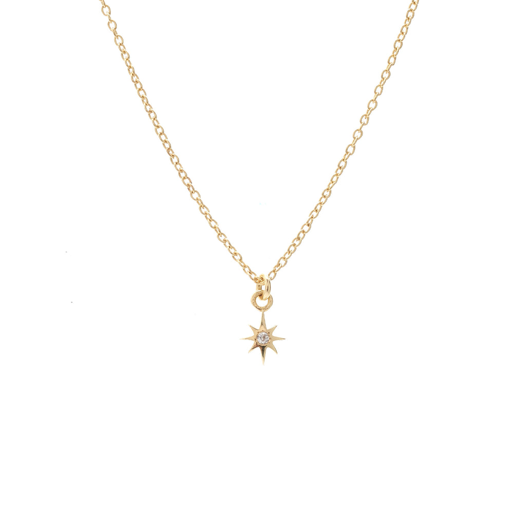 Silk & Steel Jewellery Superfine Talisman Petite Star Necklace White Topaz + Gold