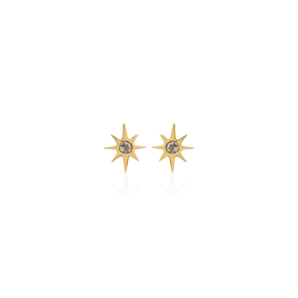 Silk & Steel Jewellery Petite Star Studs White Topaz + 9ct Gold