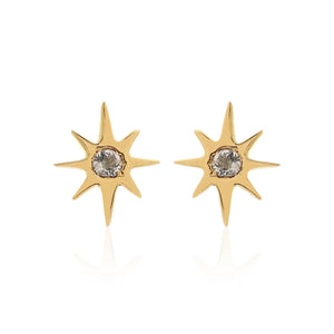Silk & Steel Jewellery Superfine Talisman Petite Star Studs White Topaz + Gold