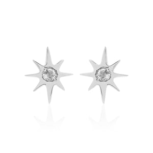 Silk & Steel Jewellery Superfine Talisman Petite Star Studs White Topaz + Silver