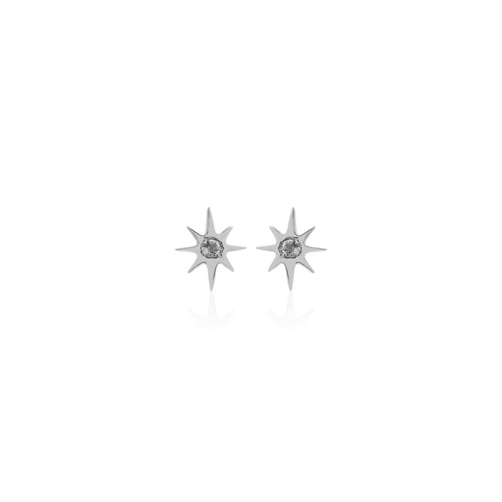 Silk & Steel Superfine Talisman Petite Star Studs Gold and white topaz
