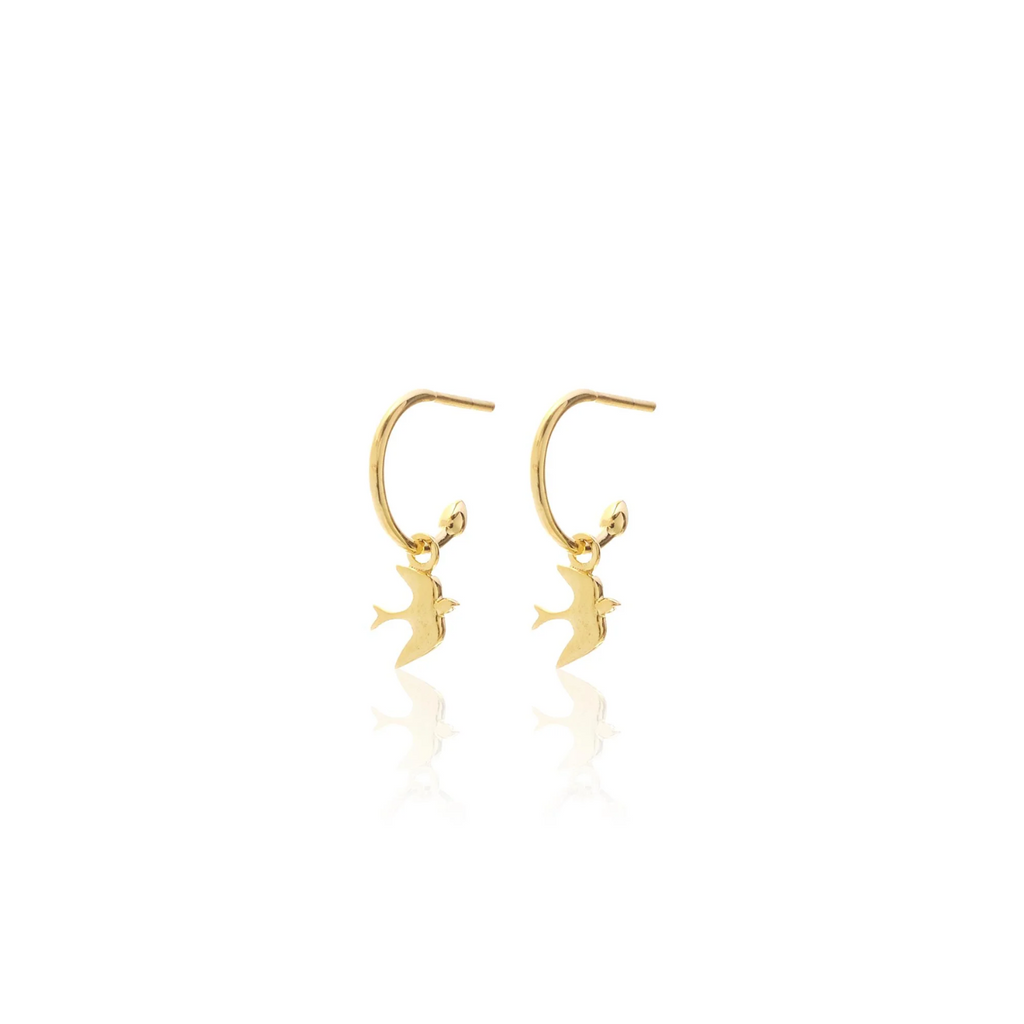 Silk & Steel Jewellery Superfine Talisman Petite Swallow Hoops Gold