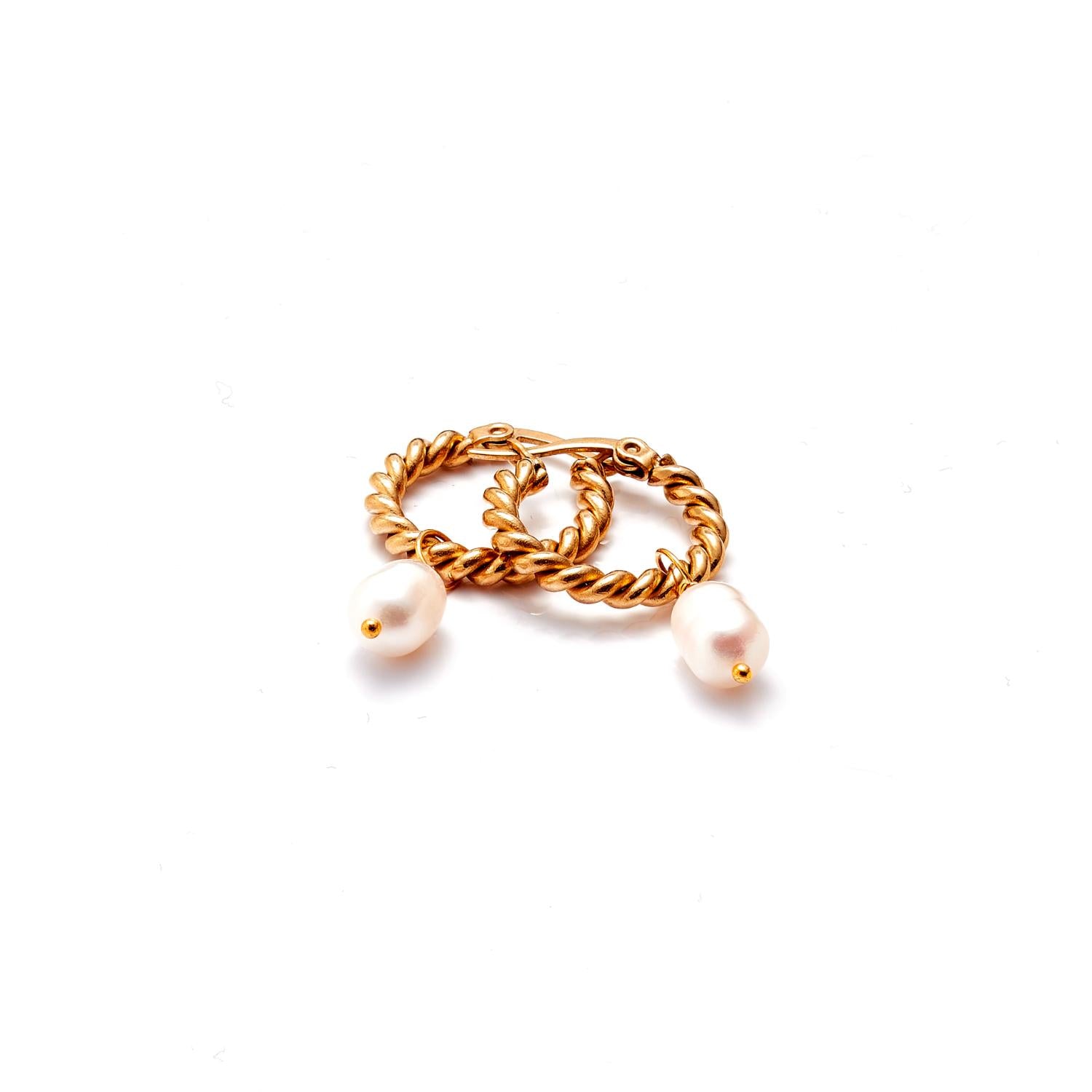 Silk & Steel Jewellery Tresor Hoop Earrings Pearl + Gold Stainless Steel