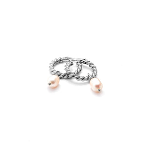Silk & Steel Jewellery Tresor Hoop Earrings Pearl + Silver Stainless Steel