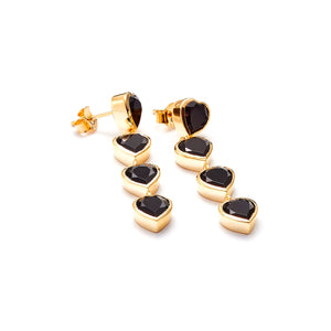 Silk & Steel Aphrodite Heart Drop Earrings- Black Spinel + Gold