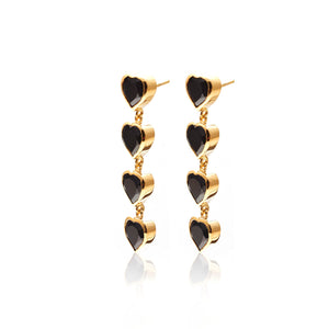 Silk & Steel Aphrodite Heart Drop Earrings- Black Spinel + Gold