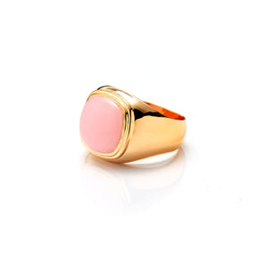 Silk & Steel Heritage Ring- Pink Opal + Gold