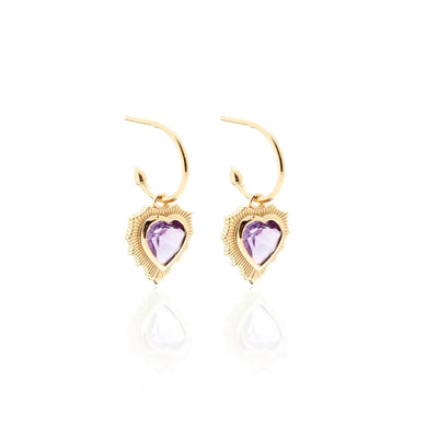 Silk & Steel Amour Radiating Heart Hoops in Brazilian Amethyst + Gold