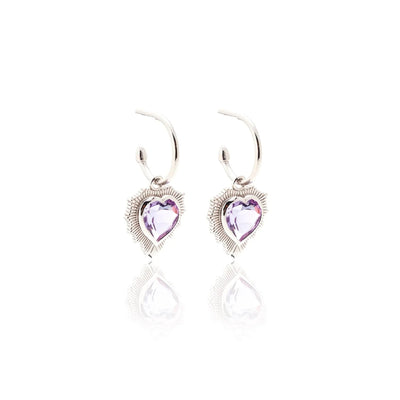 Silk & Steel Amour Radiating Heart Hoops in Brazilian Amethyst + Silver