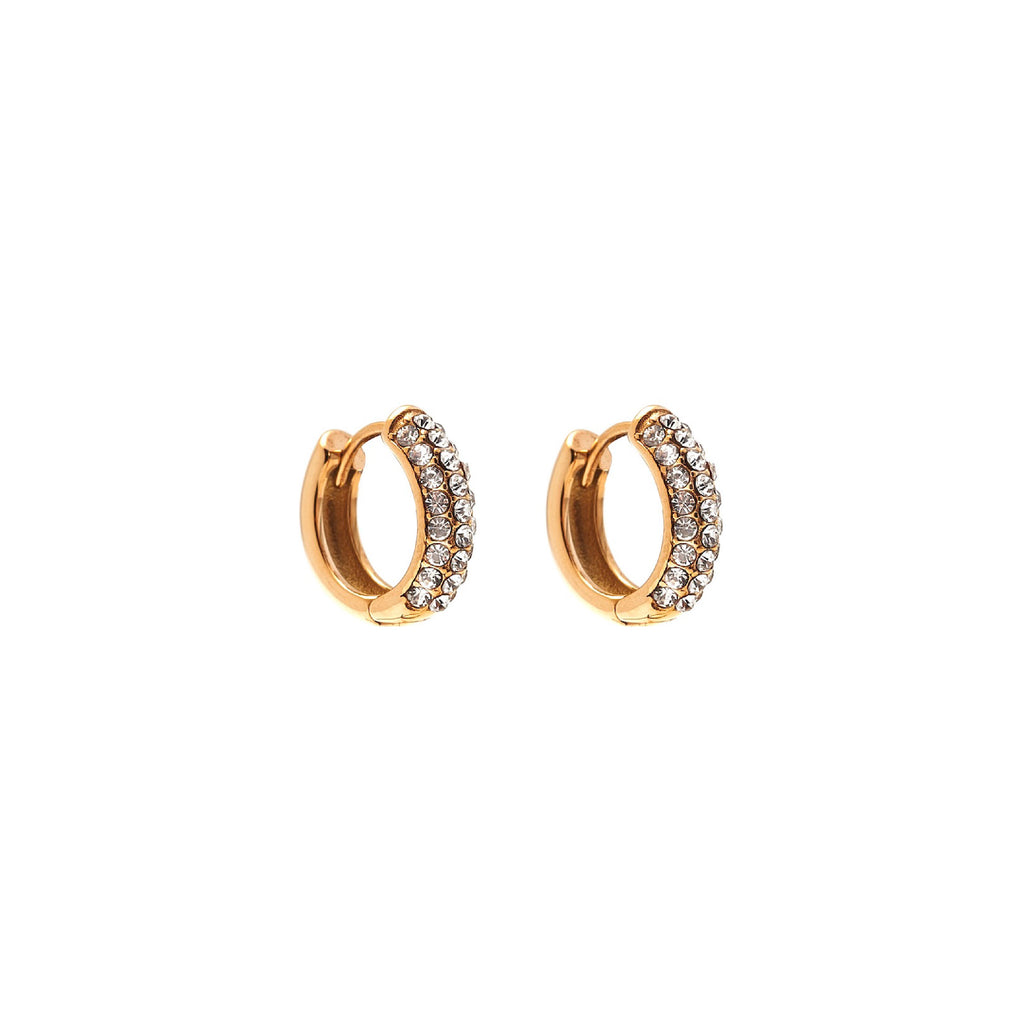 Silk & Steel Astra hoop earring with cubic zirconia in 14k gold-plated stainless steel.
