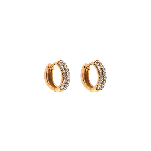 Silk & Steel Astra hoop earring with cubic zirconia in 14k gold-plated stainless steel.