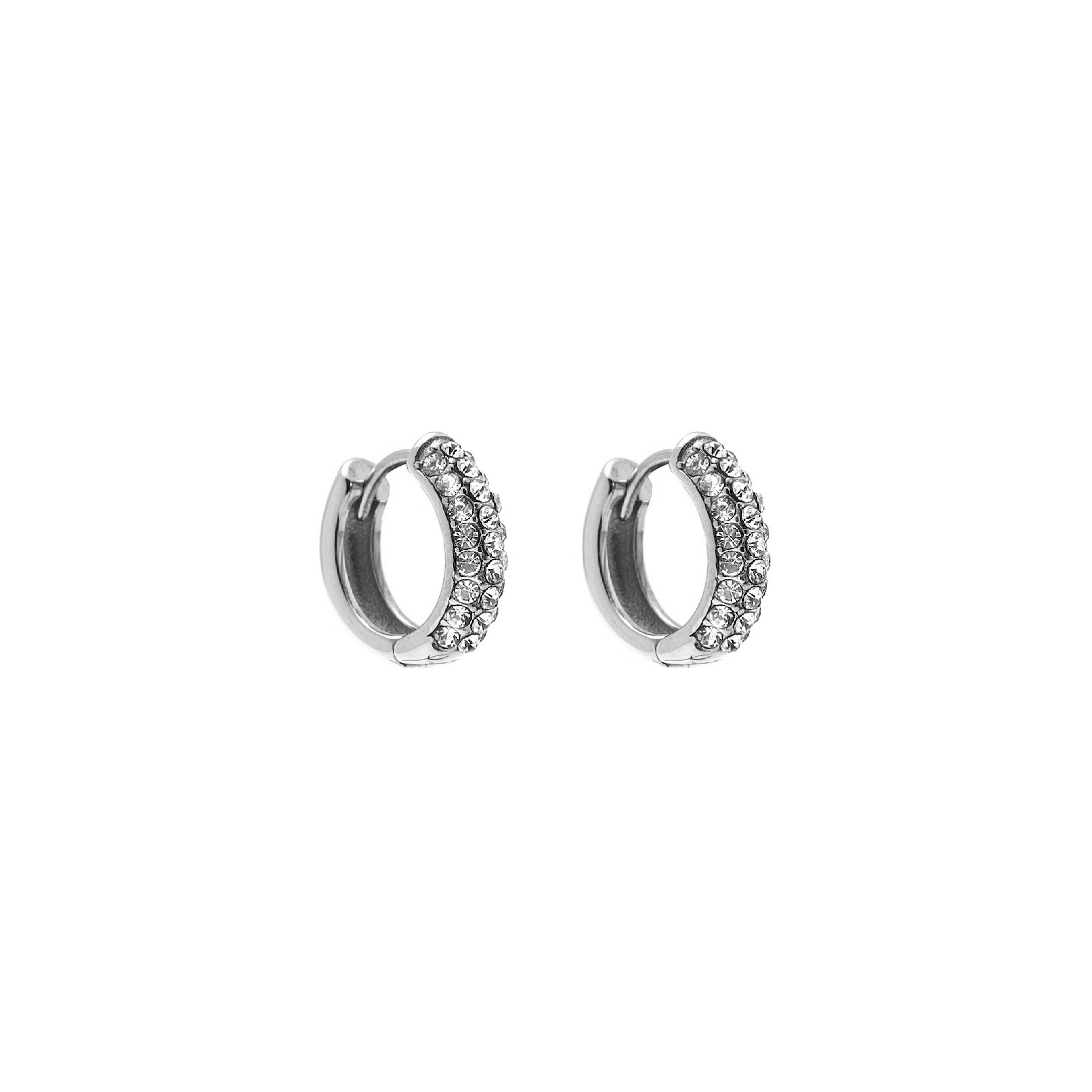 Silk & Steel Astra hoop earring with cubic zirconia in stainless steel.