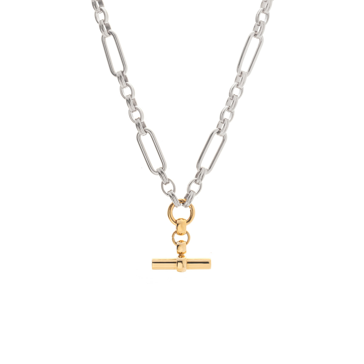 Silk & Steel Atlas Two Tone Necklace in 14k gold and rhodium-plated stainless steel.