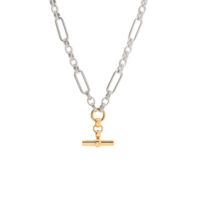Silk & Steel Atlas Two Tone Necklace in 14k gold and rhodium-plated stainless steel.