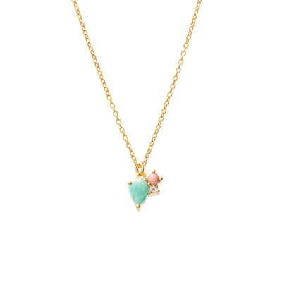 Silk & Steel Bloom Necklace in Gold with Amazonite, Rose Quartz and Pink Opal Gemstones