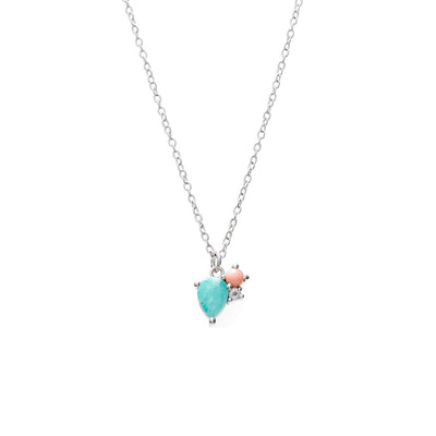 Silk & Steel Bloom Necklace in Silver with Amazonite, Rose Quartz and Pink Opal Gemstones