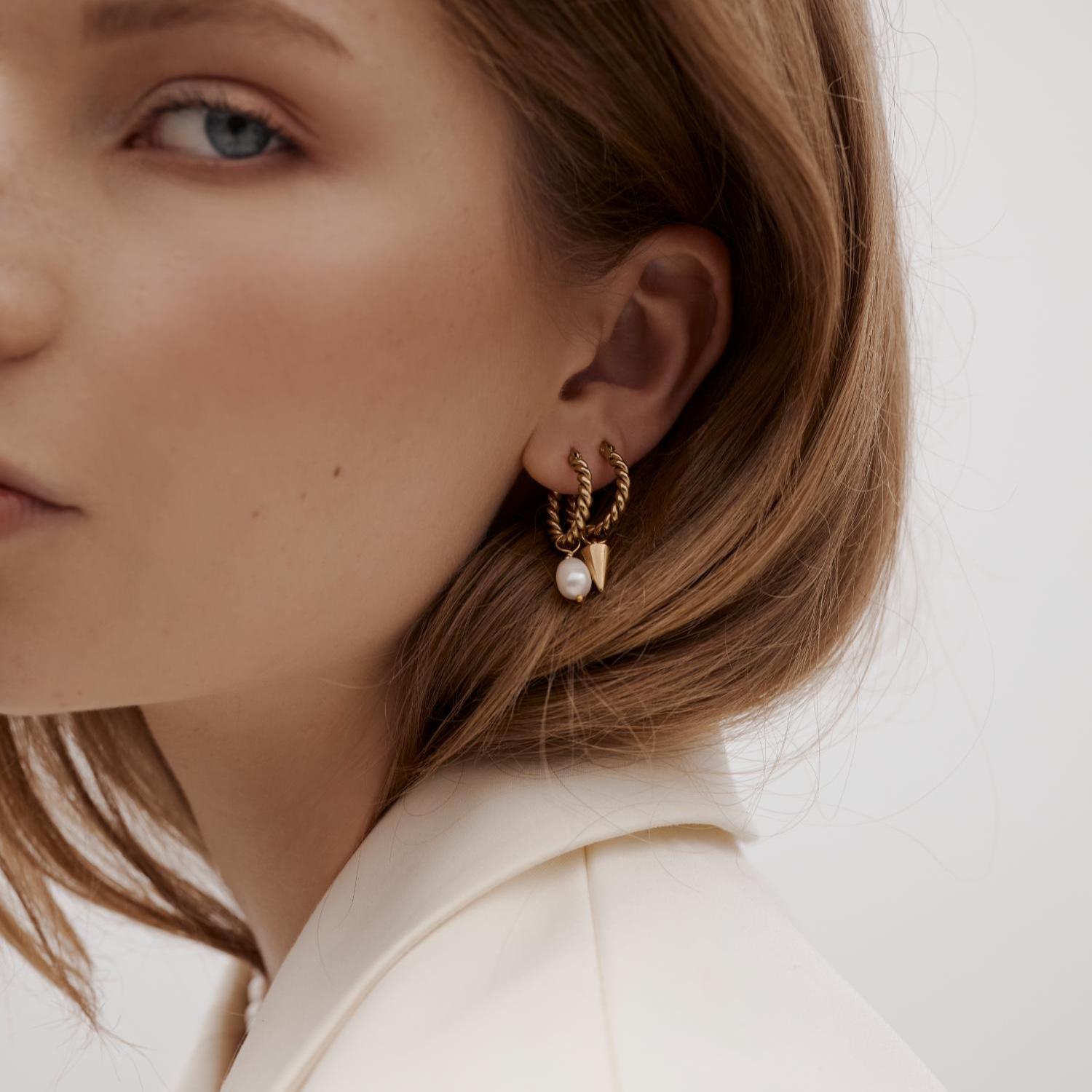 Silk & Steel Jewellery Tresor Hoop Earrings Pearl + Gold Stainless Steel