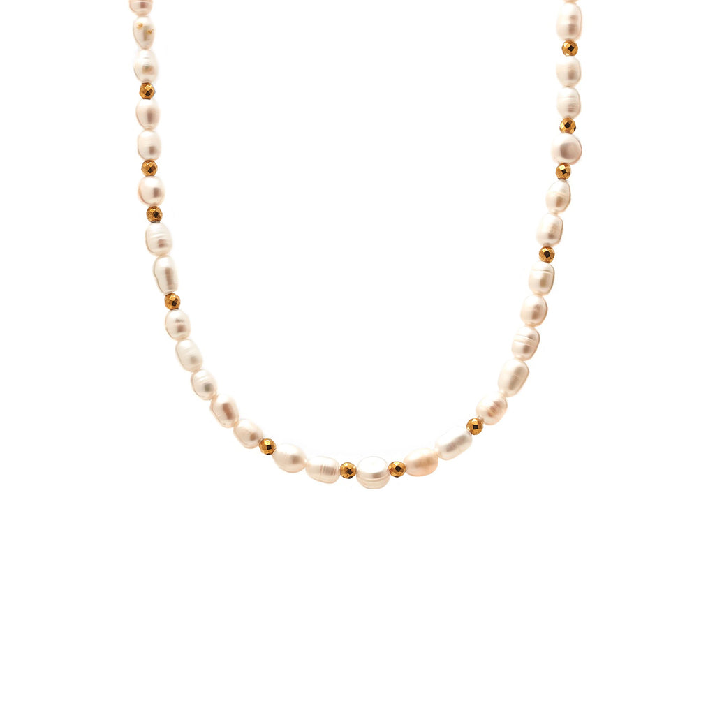 Celine Pearl Necklace with Gold Hematite
