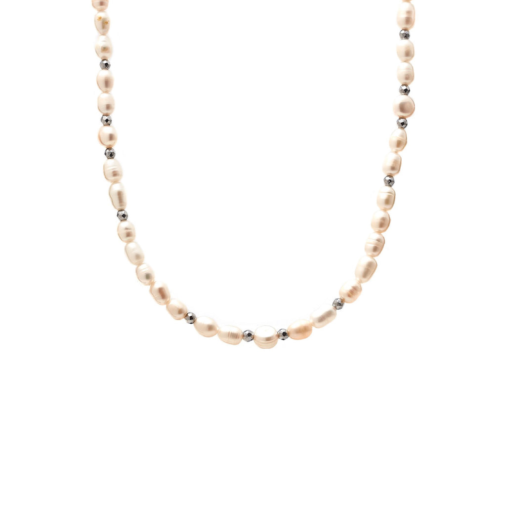 Silk & Steel Celine choker necklace with pearl in silver stainless steel.