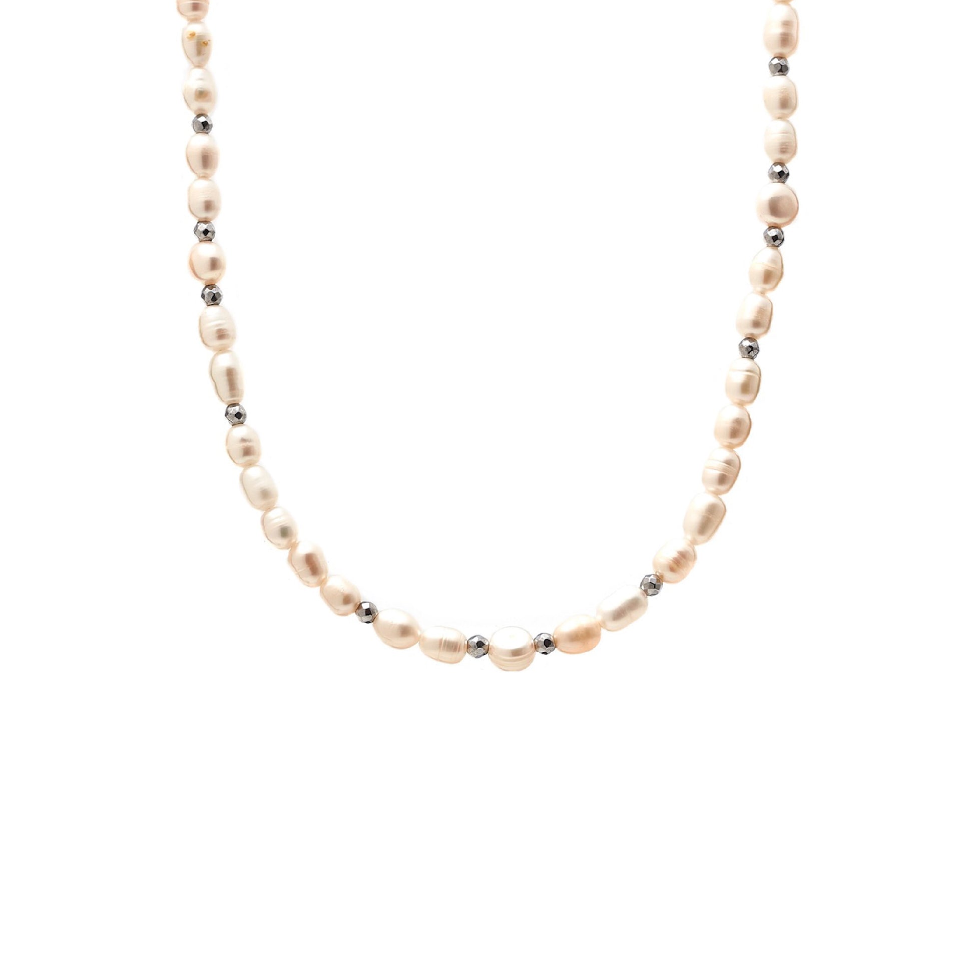 Silk & Steel Celine choker necklace with pearl in silver stainless steel.