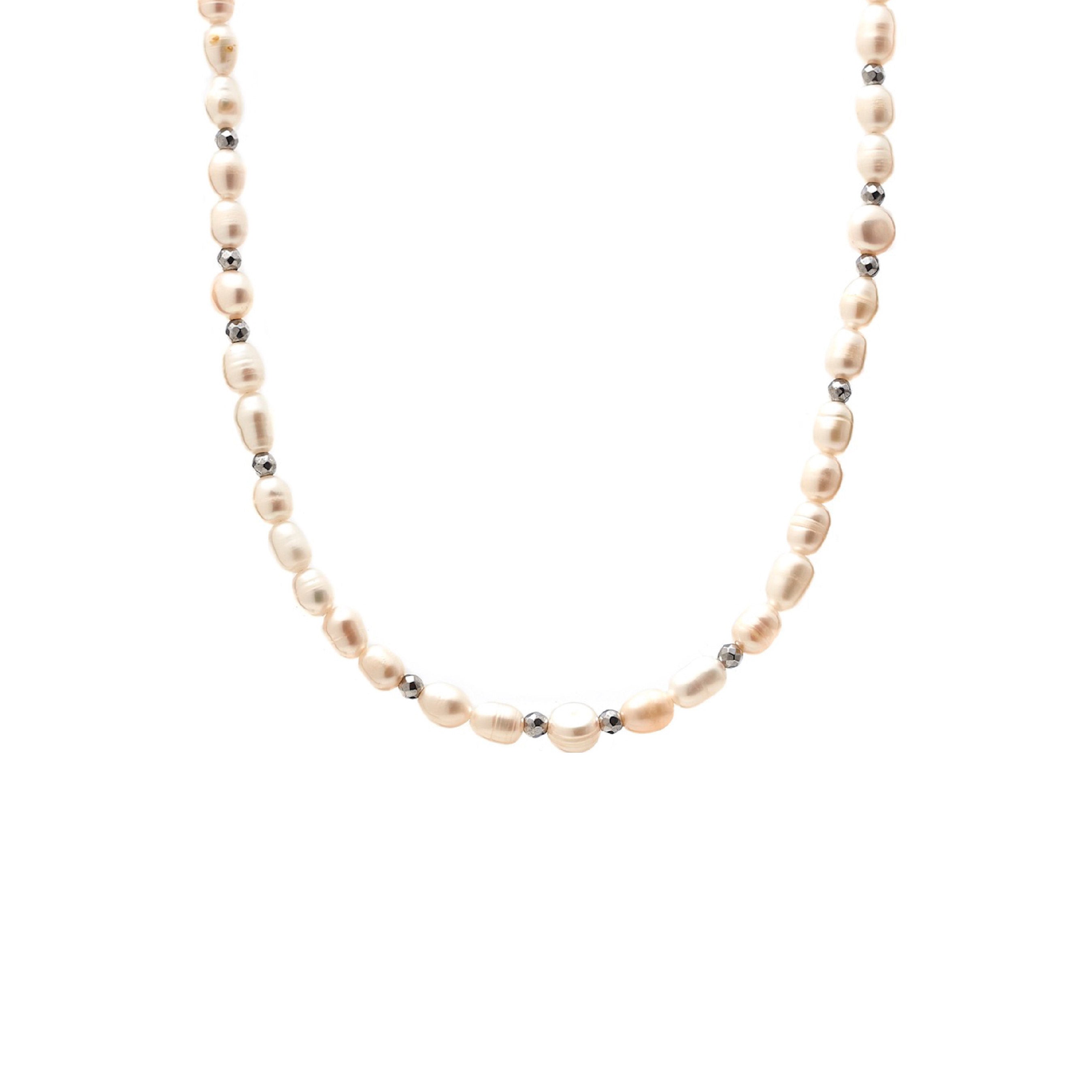 Silk & Steel Celine choker necklace with pearl in silver stainless steel.