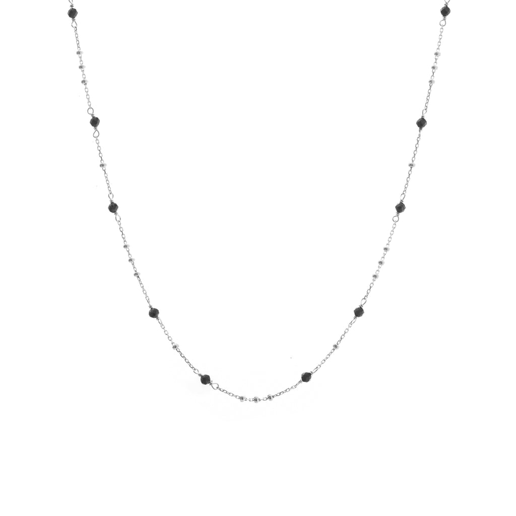 Silk & Steel Dotty Necklace with natural black spinel in rhodium-plated sterling silver